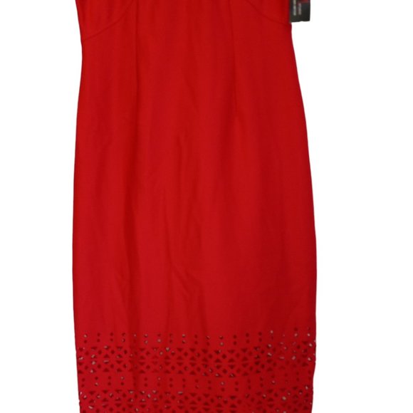 Women's Red Dress NEW Gold Chain Sz 10 CutOut Hem/Sleeve JM Studio By John Meyer - Picture 8 of 15